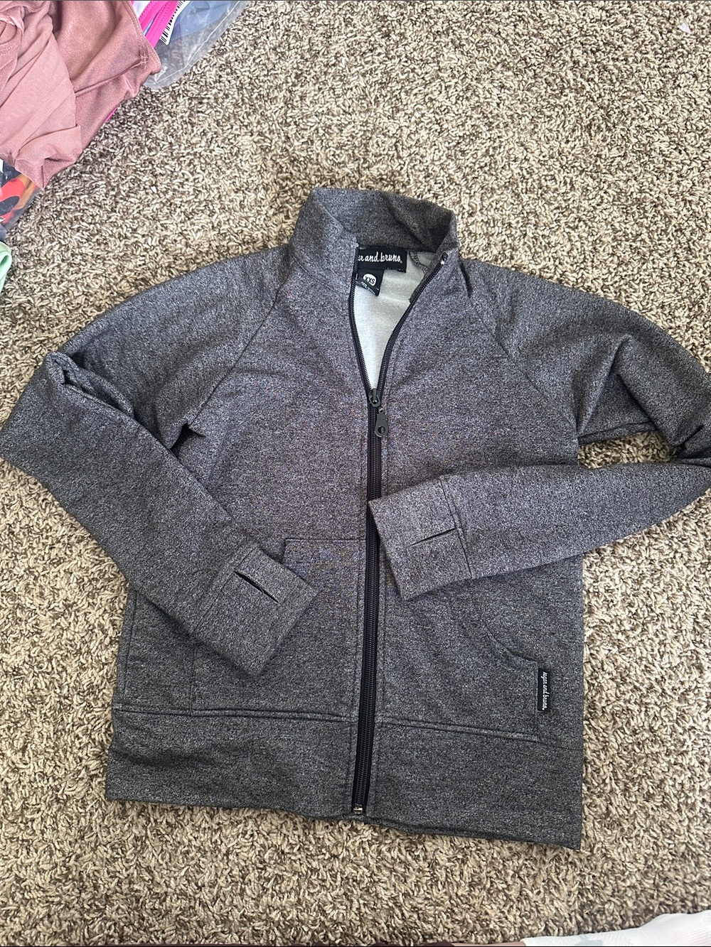 Sugar and Bruno Zip Up dance jacket. Dark Heather Gray Lightweight Zip Up Jacket